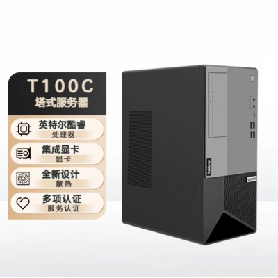 聯想ThinkServer T100C塔式服務器(qì)I3-10100/8G/1T/闆載RAID 0/1/DOS/300W/ 17升   單主機